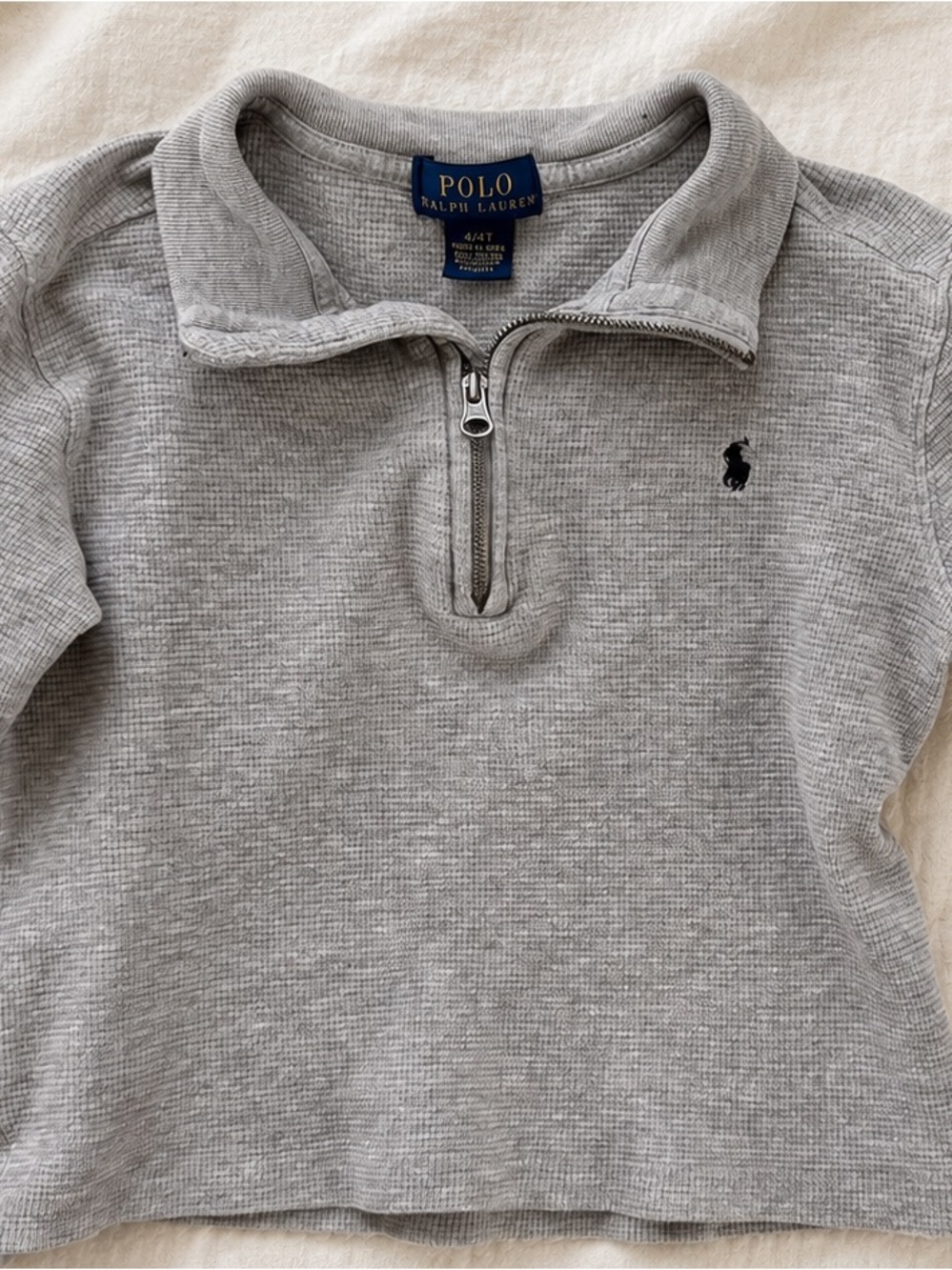 Polo by Ralph Lauren Light Gray Waffle Knit Quarter-Zip Kids Sweatshirt